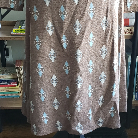 Vintage 1970s Brown Patterned Long Sleeve Knee Length Wool Dress Sz Medium - Picture 2 of 3